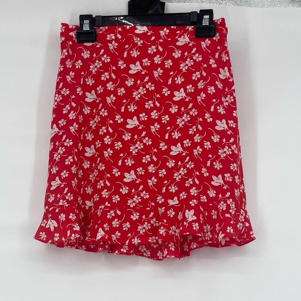 J. Crew Red Mini Skirt with White Floral Print